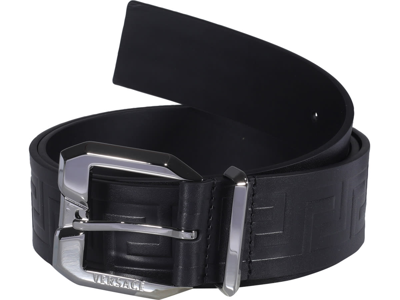 Shop Versace La Greca Belt In Black