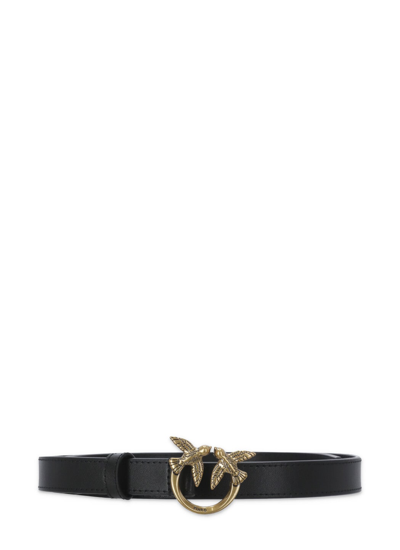 Shop Pinko Love Berry Leather Belt In Nero-antique Gold
