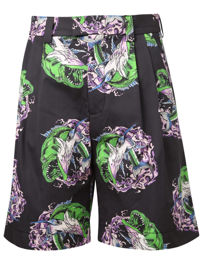 Shop Msgm Graphic-print Straight-leg Shorts In Black