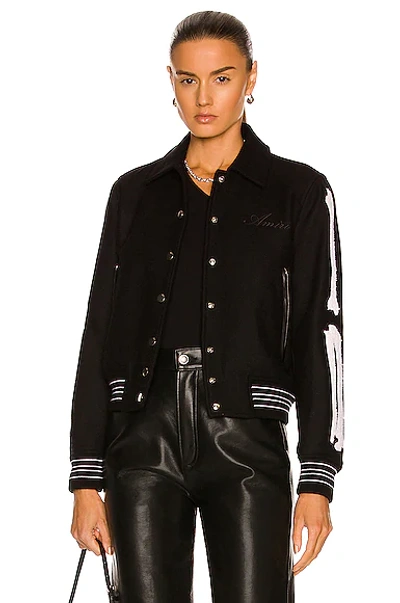 Shop Amiri Bones Varsity Jacket In Black