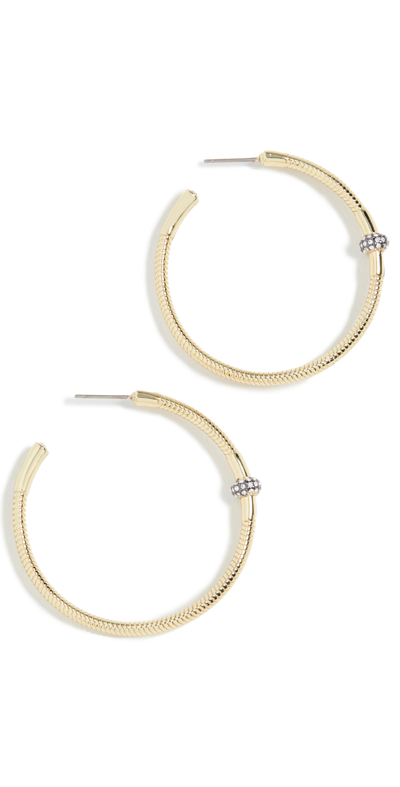 Shop Demarson Pavo Snake Chain Hoops In 12k Shiny Gold/pave