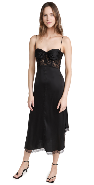Shop Natasha Zinko Midi Slip Dress With Lace In Black