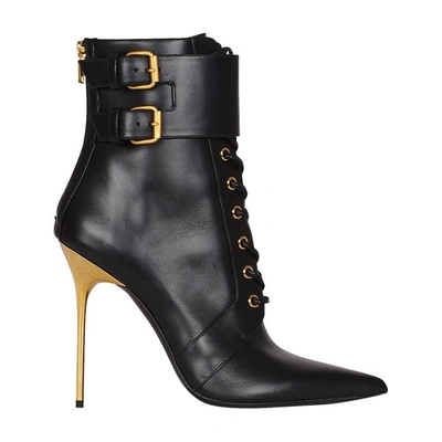 Shop Balmain Leather Uria Ankle Boots In Noir