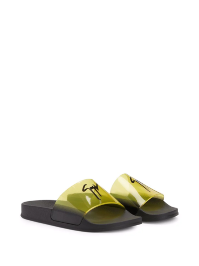 Shop Giuseppe Zanotti Brett Signature Slides In Yellow