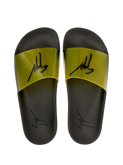 Shop Giuseppe Zanotti Brett Signature Slides In Yellow