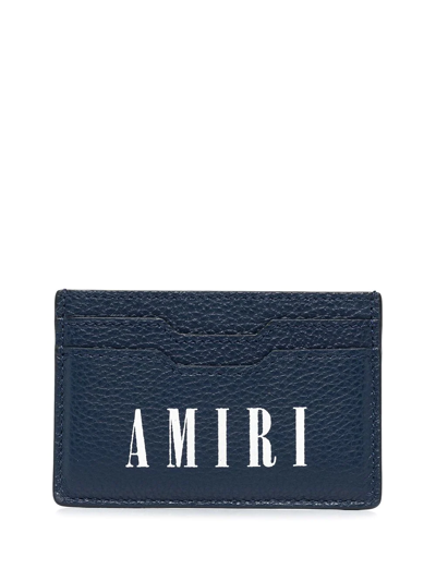 Shop Amiri Grained Leather Logo Cardholder In Blue