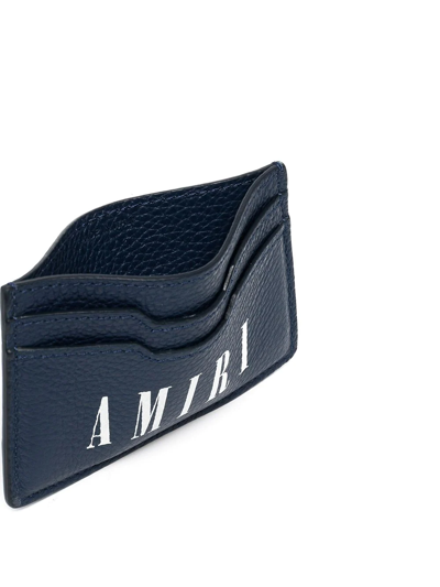 Shop Amiri Grained Leather Logo Cardholder In Blue