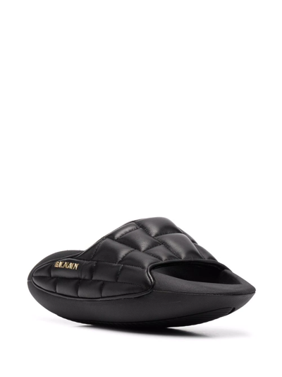 Shop Balmain B-it Quilted Leather Slides In Black