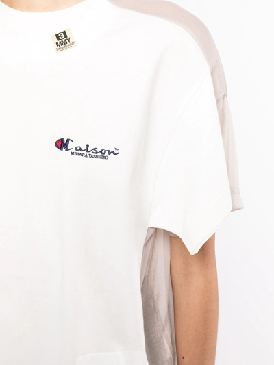 Shop Miharayasuhiro Logo Sheer Panel T-shirt In White