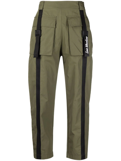 Shop Love Moschino Flap-pockets Cotton-blend Parachute Trousers In Green