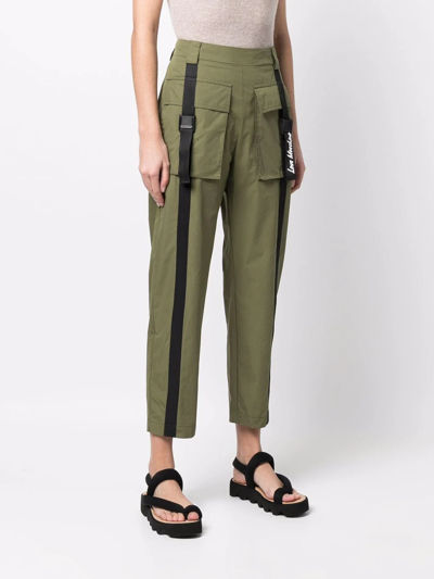 Shop Love Moschino Flap-pockets Cotton-blend Parachute Trousers In Green