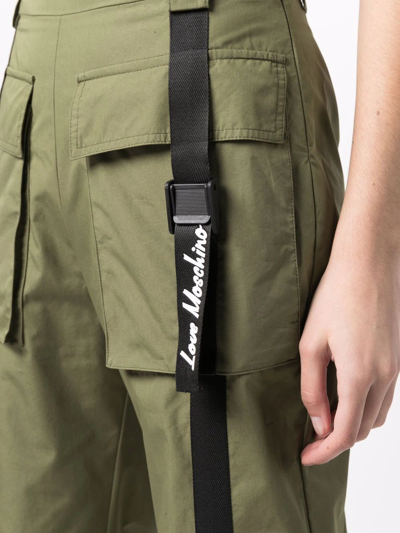 Love Moschino Flap-pockets Cotton-blend Parachute Trousers In Green