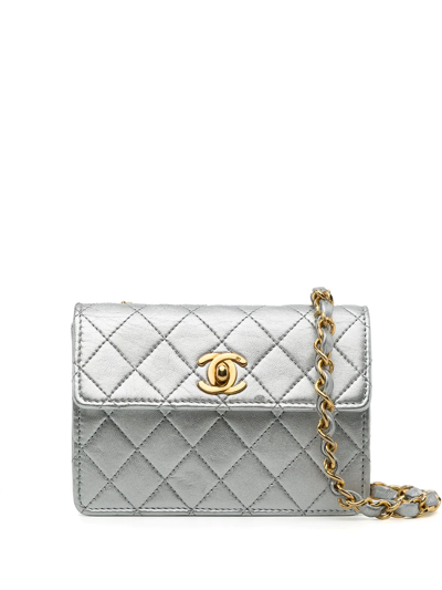 Pre-owned Chanel 1990s Diamond-quilted Mini Bag In Silver