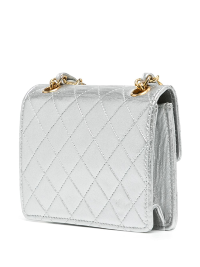 Pre-owned Chanel 1990s Diamond-quilted Mini Bag In Silver
