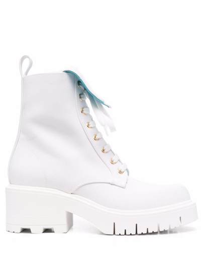 Shop Chiara Ferragni Logo-embossed Lace-up Boots In White
