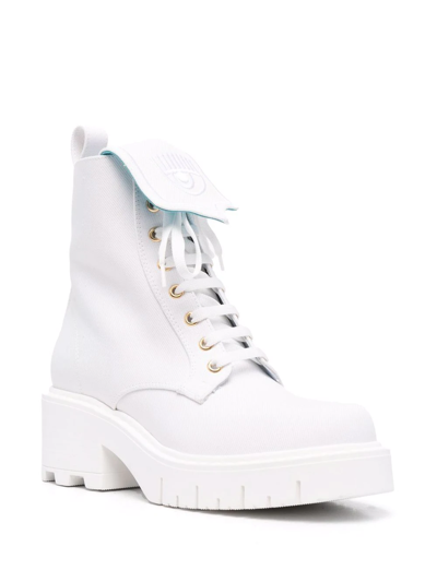 Shop Chiara Ferragni Logo-embossed Lace-up Boots In White