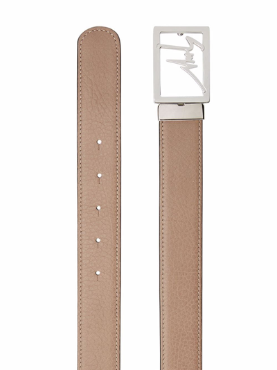 Shop Giuseppe Zanotti Pebbled Logo-buckle Belt In Brown
