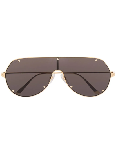 Shop Cartier Mask-frame Sunglasses In Gold
