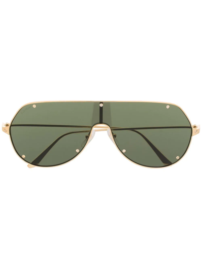 Shop Cartier Shield-frame Sunglasses In Gold