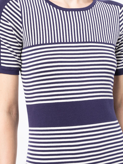 Shop Paule Ka Striped Cotton Knit Dress In Blue