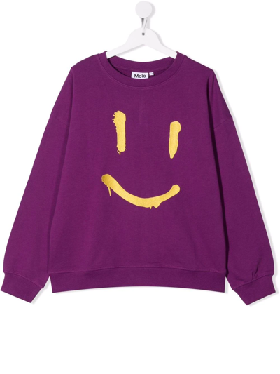 Shop Molo Teen Smiley Crewneck Sweatshirt In Purple