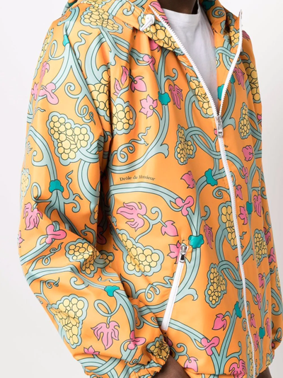 Shop Drôle De Monsieur Floral-print Hooded Jacket In Orange