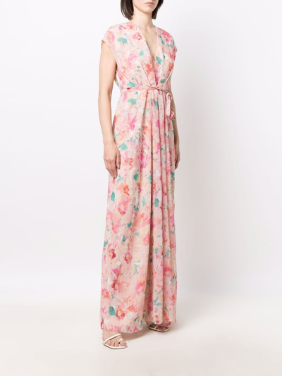 Shop Patrizia Pepe Long Floral-print Dress In Pink