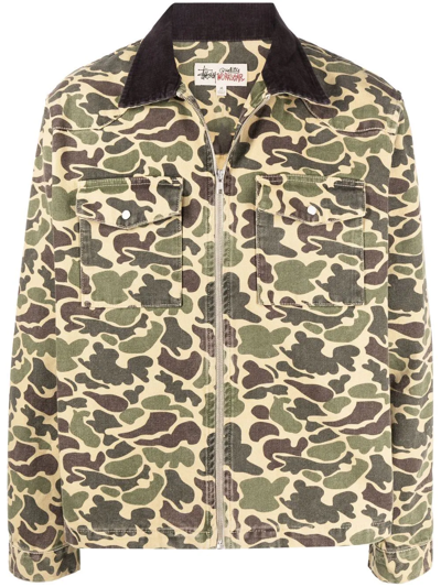 Shop Stussy Camouflage-print Shirt Jacket In Neutrals