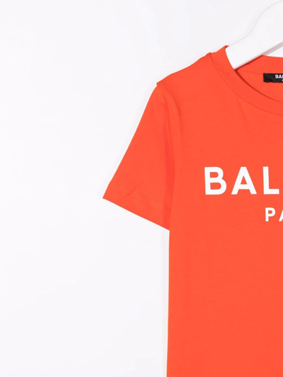 Shop Balmain Logo-print Cotton T-shirt In Orange