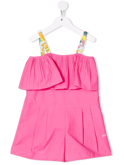 Shop Emilio Pucci Junior Contrast-straps Ruffled Playsuit In Pink