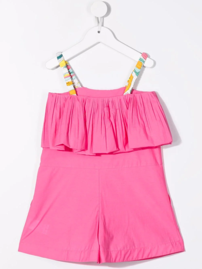 Shop Emilio Pucci Junior Contrast-straps Ruffled Playsuit In Pink