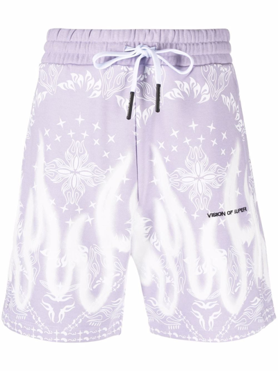 Shop Vision Of Super Bandana-print Track Shorts In Purple