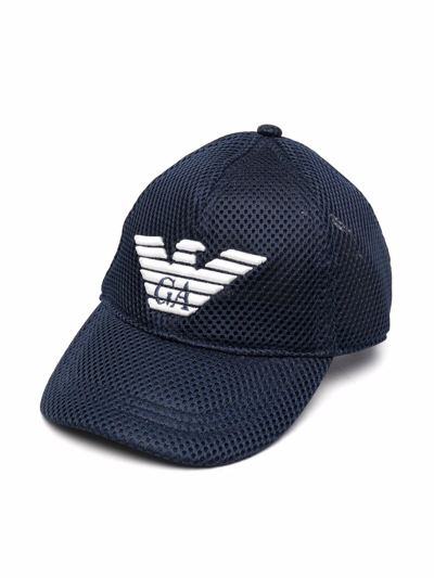 Shop Emporio Armani Logo Print Baseball Cap In Blue