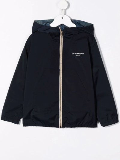 Shop Emporio Armani Logo Zipped Hooded Jacket In Blue