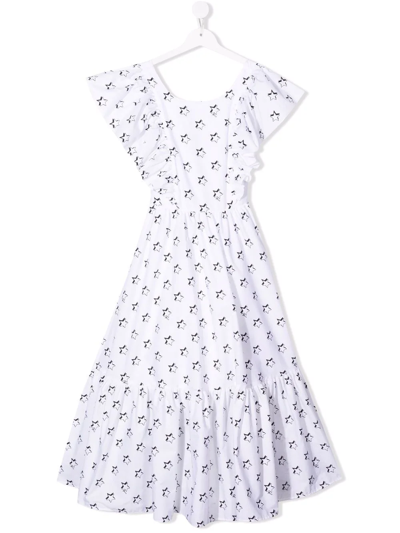 Shop Monnalisa Teen Star-print Ruffled Dress In 9950 Bianco