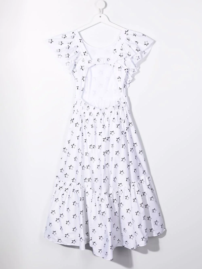 Shop Monnalisa Teen Star-print Ruffled Dress In 9950 Bianco