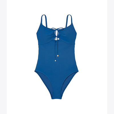 Shop Tory Burch Ruched One-piece In Ink Blue