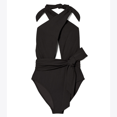 Shop Tory Burch Wrap One-piece Swimsuit In Black