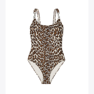 Shop Tory Burch Printed Clip Tank Swimsuit In Reva Leopard