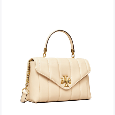 Shop Tory Burch Small Kira Quilted Satchel In Brie / Rolled Gold
