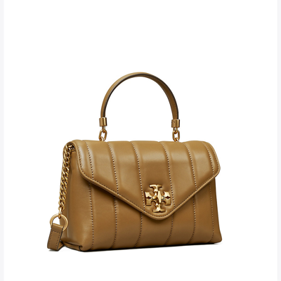Shop Tory Burch Small Kira Quilted Satchel In Toasted Sesame / Rolled Gold
