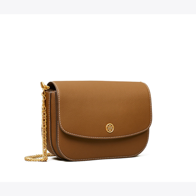 Shop Tory Burch Robinson Pebbled Shoulder Bag In Bistro Brown