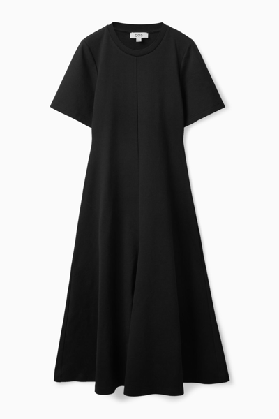 Shop Cos Short-sleeved Jersey Midi Dress In Black