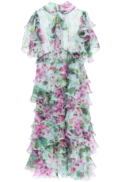 Shop Dolce & Gabbana Ruffled Chiffon Midi Dress In Multi