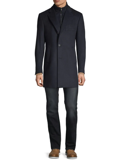 Shop Saks Fifth Avenue Made In Italy Men's Modern Fit Wool Blend Car Coat With Bib In Navy Blazer