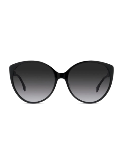 Shop Fendi Women's  Fine 59mm Round Sunglasses In Shiny Black