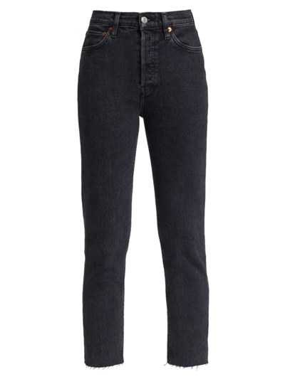 Shop Re/done Women's 90s High-rise Ankle-crop Jeans In Stoned Noir