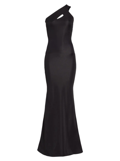 Chiara Boni La Petite Robe Atlas Shimmering One-shoulder Gown In Black ...