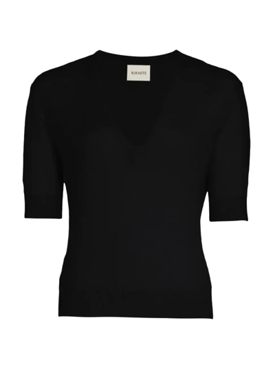 Shop Khaite Women's Sierra Short-sleeve Knit Sweater In Black
