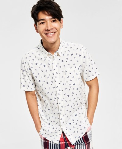 Shop Sun + Stone Men's Carlos Bandana Toss Print Short-sleeve Button-up Shirt, Created For Macy's In Vintage White